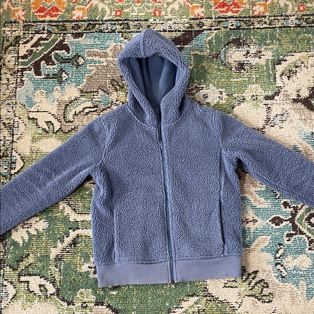 Womens Uniqlo Cozy Zip-Up Hooded Sherpa Jacket - Blue